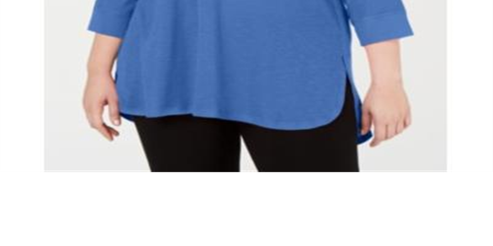 Blusa Calvin Klein Feminina Manga 3/4 Ombro Frio Gola Joia Hi Lo Azul Tamanho 3X