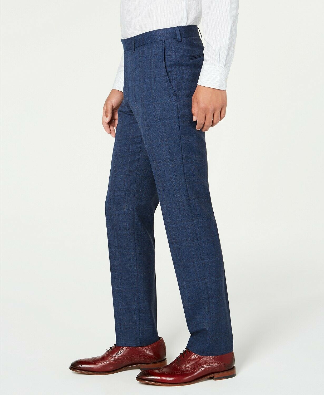 Terno xadrez elástico moderno masculino DKNY, calças separadas, azul, tamanho 36x32