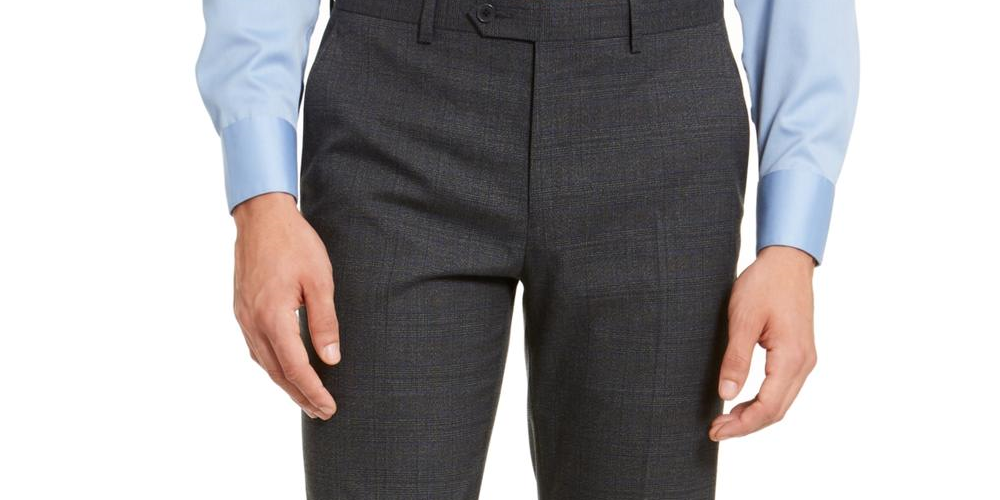 Calça social skinny Calvin Klein Window Pane masculina, preta, tamanho 34x30