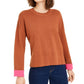 Suéter feminino Bar III com gola redonda e punho contrastante, laranja, tamanho XS