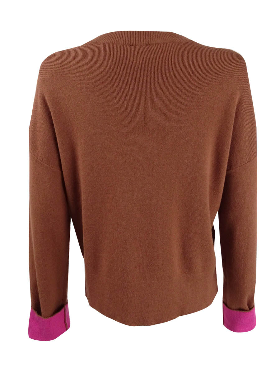 Suéter feminino Bar III com gola redonda e punho contrastante, laranja, tamanho XS