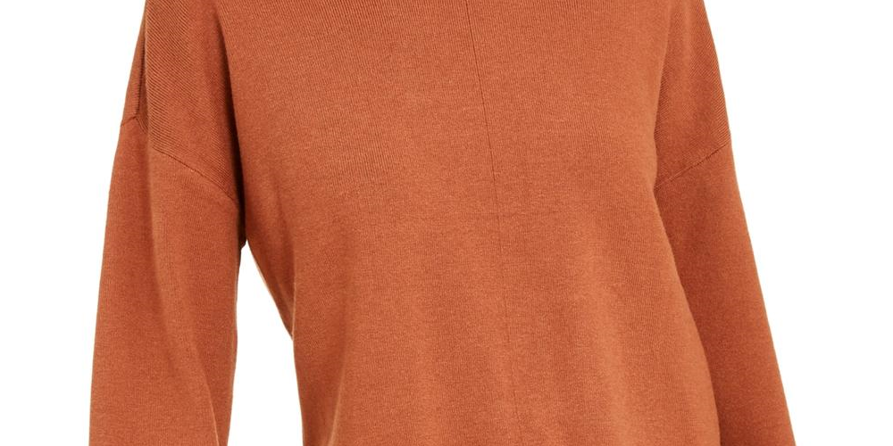 Suéter feminino Bar III com gola redonda e punho contrastante, laranja, tamanho XS