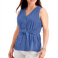 Blusa feminina sem mangas com amarração frontal Charter Club, azul, tamanho XS