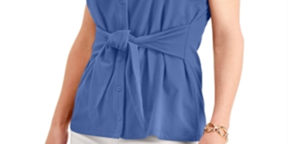 Blusa feminina sem mangas com amarração frontal Charter Club, azul, tamanho XS
