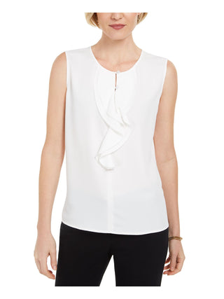 Kasper Women's  Button Sleeveless Bib Neck Top White Size XS