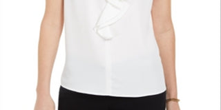 Kasper Women's  Button Sleeveless Bib Neck Top White Size XS