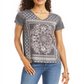 Camiseta feminina com estampa de oncinha e decote em V, tamanho pequeno, cinza, estilo &amp; co