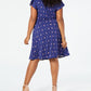 Vestido feminino Monteau estampado com decote em V abaixo do joelho, azul, tamanho 2X
