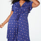 Vestido feminino Monteau estampado com decote em V abaixo do joelho, azul, tamanho 2X