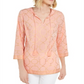 Blusa de linho com estampa de folha feminina Charter Club, laranja, tamanho X-S