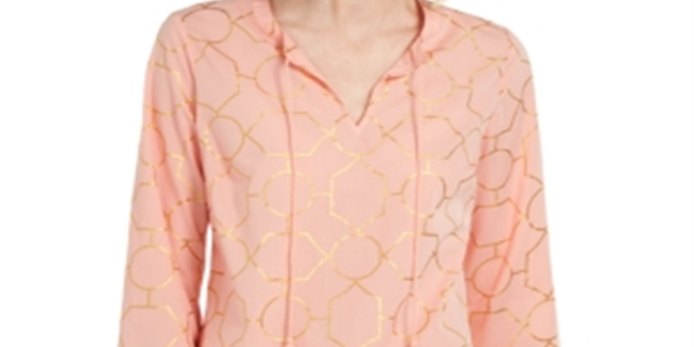 Blusa de linho com estampa de folha feminina Charter Club, laranja, tamanho X-S