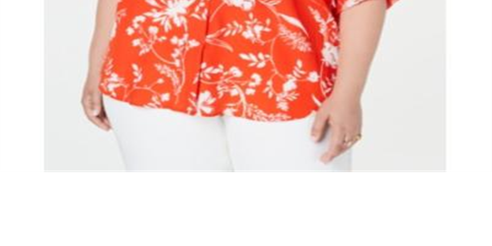 Blusa casual floral plus size Calvin Klein feminina com botões, vermelha, tamanho 1X