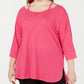 Blusa Calvin Klein Feminina Manga 3/4 Ombro Frio Gola Quadrada Hi Lo Roxa Tamanho 3X