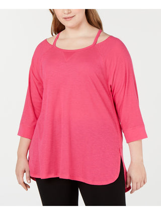 Blusa Calvin Klein Feminina Manga 3/4 Ombro Frio Gola Quadrada Hi Lo Roxa Tamanho 3X