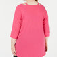 Blusa Calvin Klein Feminina Manga 3/4 Ombro Frio Gola Quadrada Hi Lo Roxa Tamanho 3X