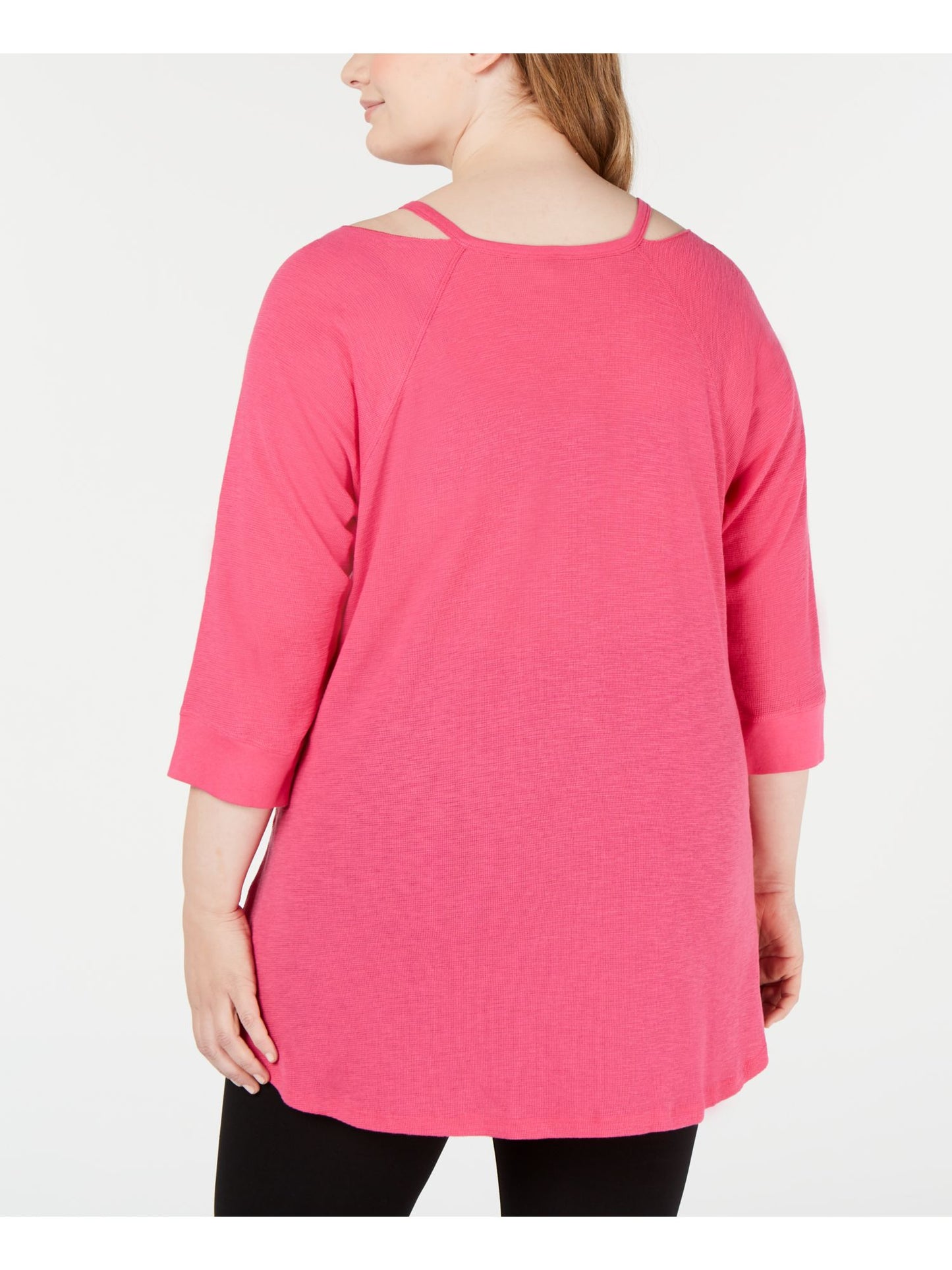 Blusa Calvin Klein Feminina Manga 3/4 Ombro Frio Gola Quadrada Hi Lo Roxa Tamanho 3X