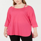 Blusa Calvin Klein Feminina Manga 3/4 Ombro Frio Gola Quadrada Hi Lo Roxa Tamanho 3X