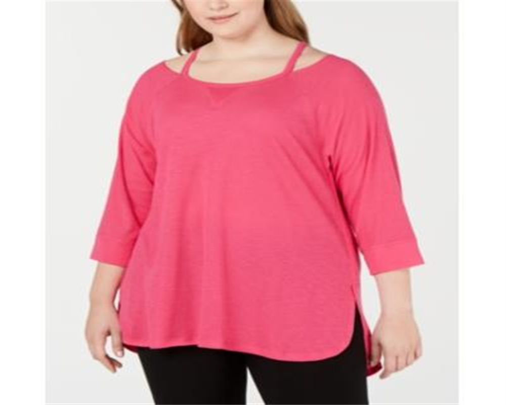 Blusa Calvin Klein Feminina Manga 3/4 Ombro Frio Gola Quadrada Hi Lo Roxa Tamanho 3X