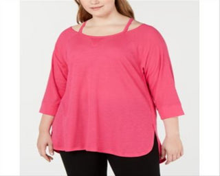 Blusa Calvin Klein Feminina Manga 3/4 Ombro Frio Gola Quadrada Hi Lo Roxa Tamanho 3X