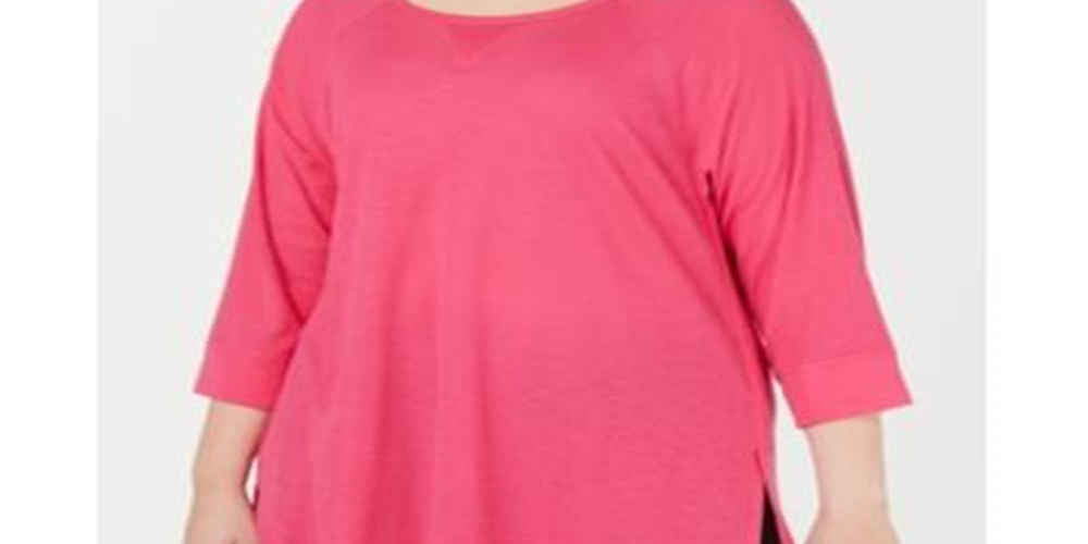 Blusa Calvin Klein Feminina Manga 3/4 Ombro Frio Gola Quadrada Hi Lo Roxa Tamanho 3X