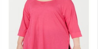 Blusa Calvin Klein Feminina Manga 3/4 Ombro Frio Gola Quadrada Hi Lo Roxa Tamanho 3X