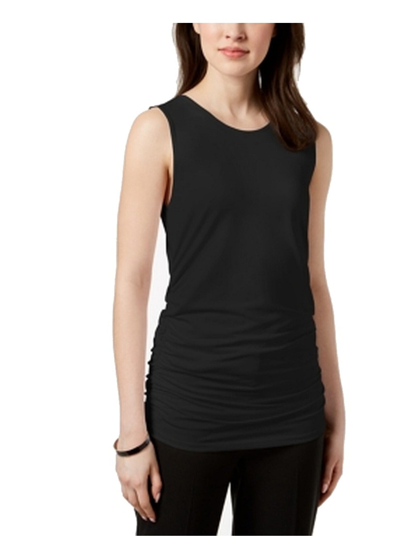 Blusa de malha feminina Alfani, lisa, elástica, preta, tamanho pequeno