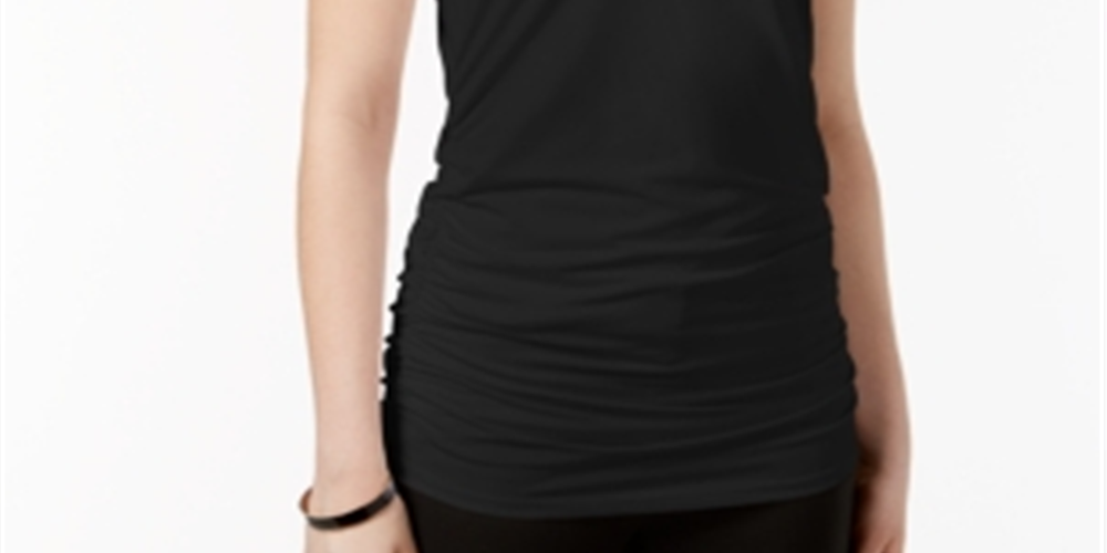 Blusa de malha feminina Alfani, lisa, elástica, preta, tamanho pequeno
