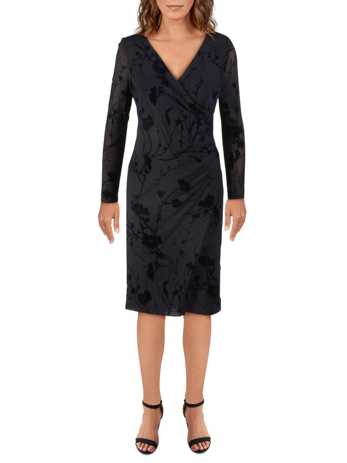 Vestido midi queimado de veludo Torelana Ralph Lauren feminino, azul-marinho, tamanho 10