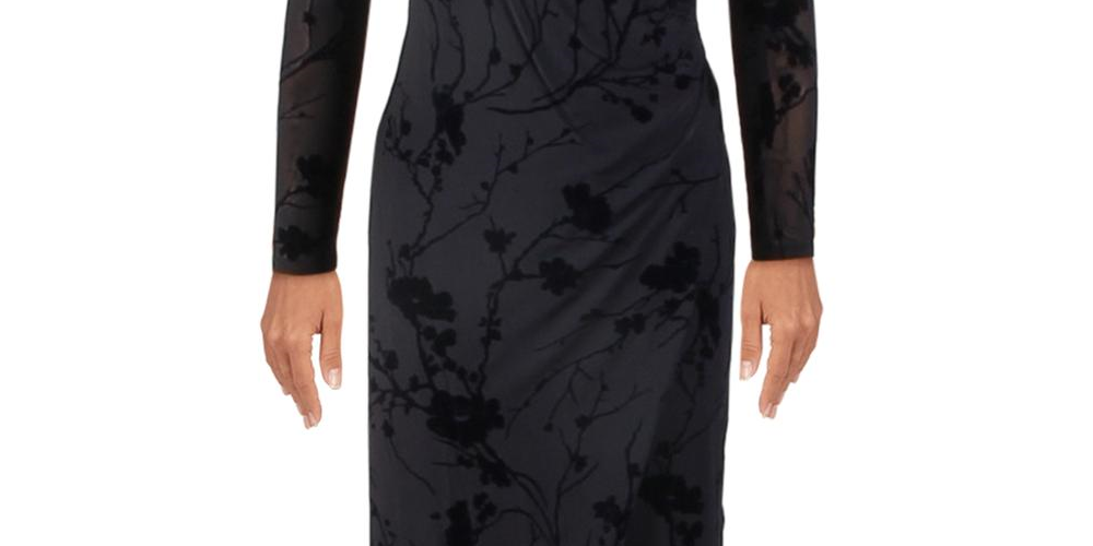 Vestido midi queimado de veludo Torelana Ralph Lauren feminino, azul-marinho, tamanho 10