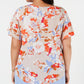 Blusa feminina Bar III com estampa floral, manga curta, gola redonda, laranja, tamanho 1X