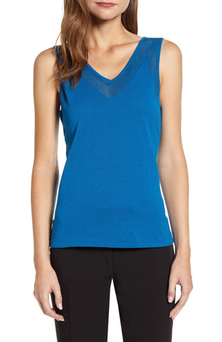 Blusa sem mangas com acabamento transparente Anne Klein feminina, verde, tamanho médio