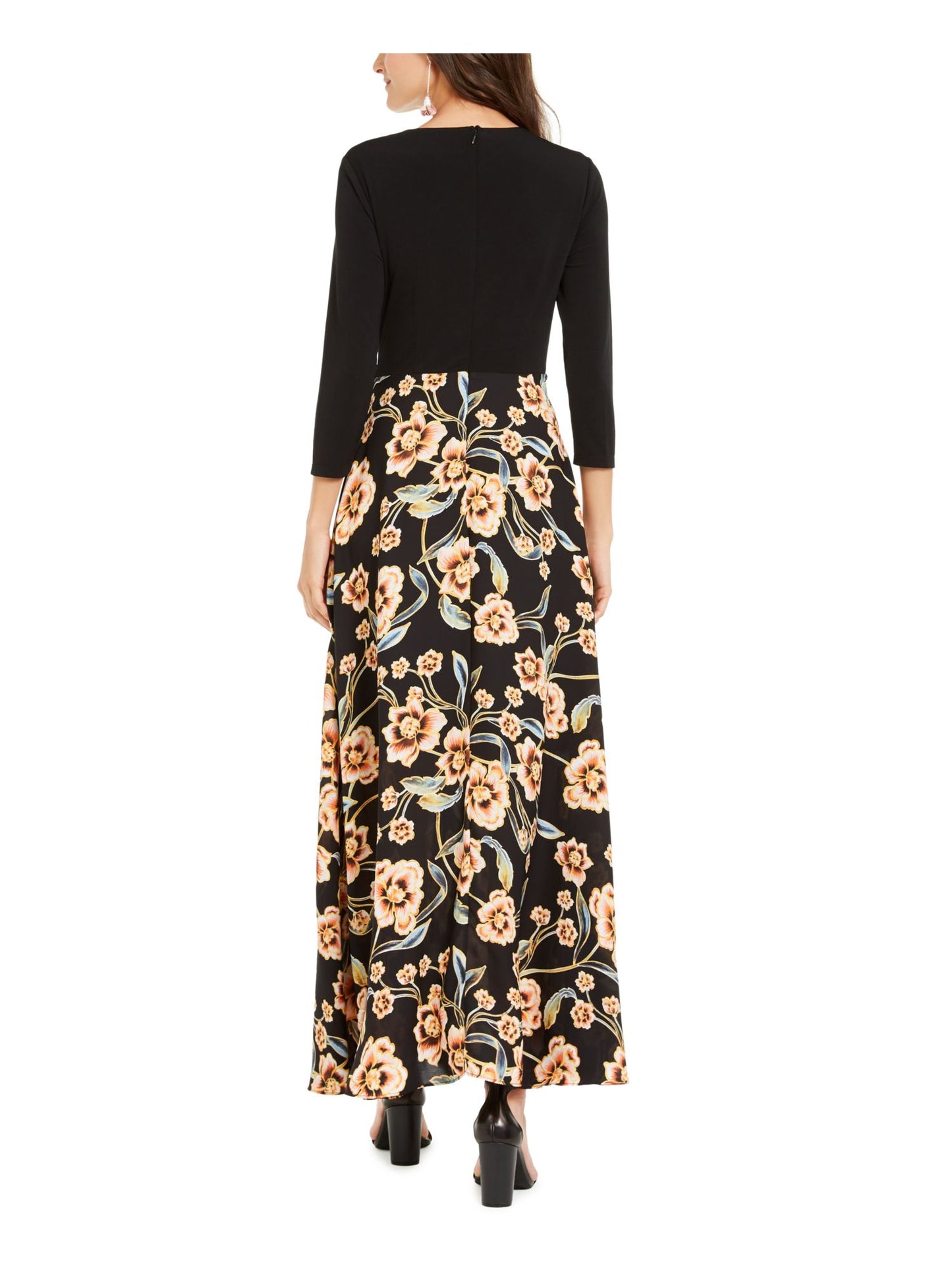 INC Vestido Feminino Floral Manga Longa Gola V Comprimento Total + Vestido Flare Preto Tamanho 4