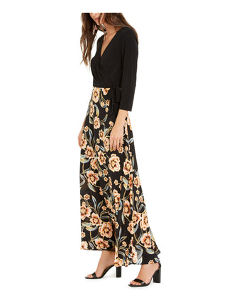 INC Vestido Feminino Floral Manga Longa Gola V Comprimento Total + Vestido Flare Preto Tamanho 4
