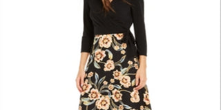 INC Vestido Feminino Floral Manga Longa Gola V Comprimento Total + Vestido Flare Preto Tamanho 4