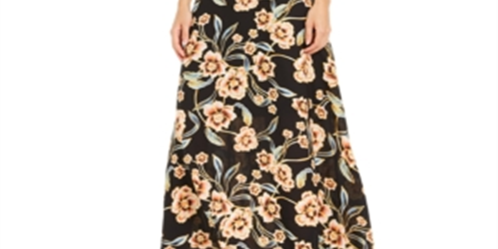 INC Vestido Feminino Floral Manga Longa Gola V Comprimento Total + Vestido Flare Preto Tamanho 4