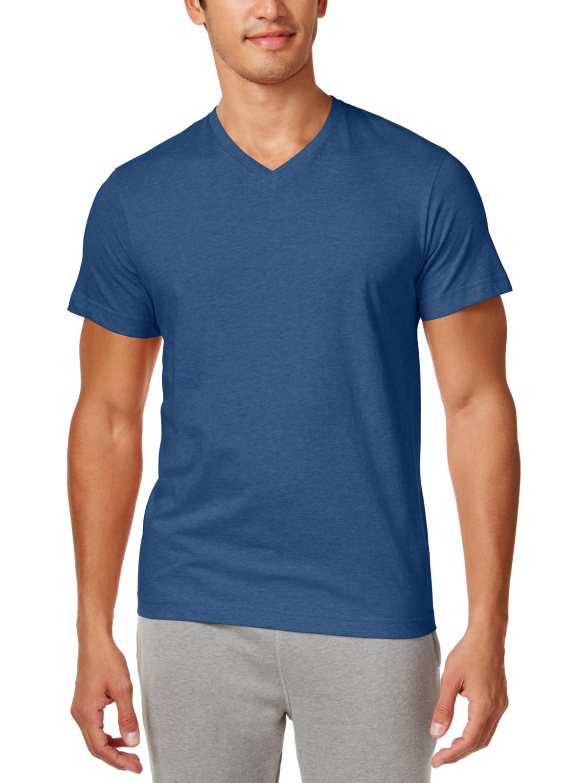 Camiseta Alfani Masculina Slub com Decote em V Azul Tamanho Grande