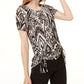 Blusa feminina estampada com cadarço INC, preta, tamanho pequeno