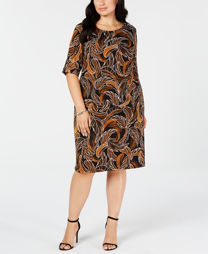 Vestido tubinho com estampa de folhas Connected Trendy Plus marrom tamanho 14W