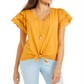 Top feminino com amarração frontal e mangas ilhós estilo &amp; co, amarelo, tamanho GG