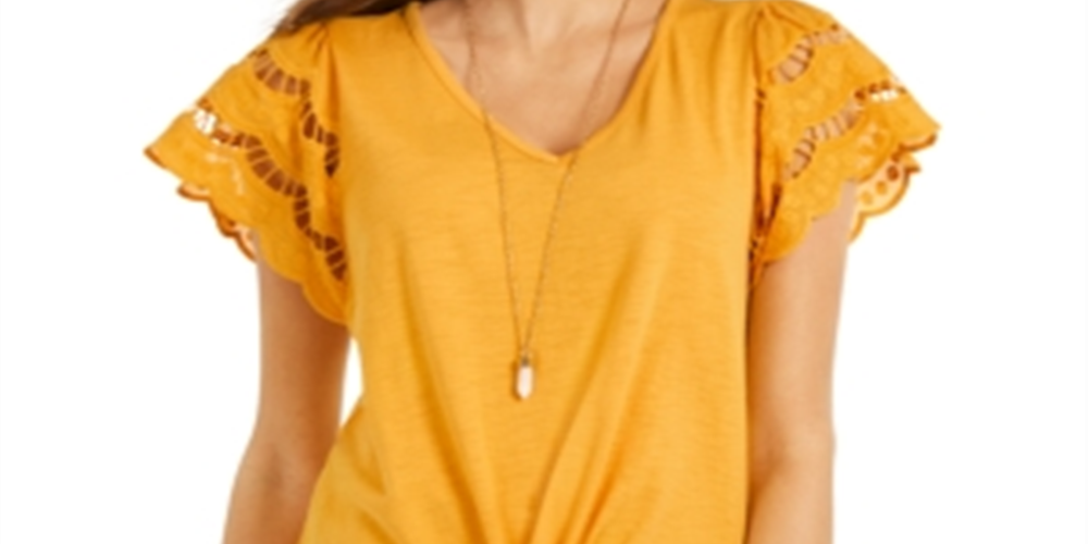 Top feminino com amarração frontal e mangas ilhós estilo &amp; co, amarelo, tamanho GG