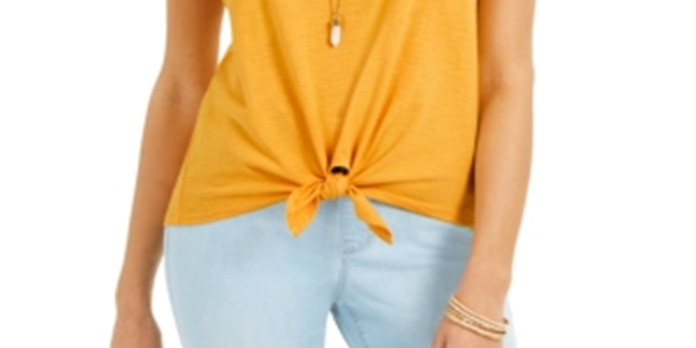 Top feminino com amarração frontal e mangas ilhós estilo &amp; co, amarelo, tamanho GG