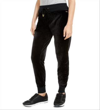 Calça jogger Calvin Klein feminina de veludo, preta, tamanho pequeno