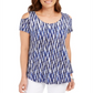 JM Collection Blusa feminina estampada com ombros descobertos, azul, tamanho grande