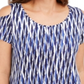 JM Collection Blusa feminina estampada com ombros descobertos, azul, tamanho grande