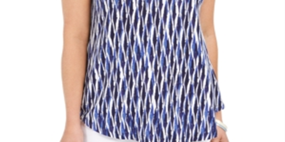 JM Collection Blusa feminina estampada com ombros descobertos, azul, tamanho grande