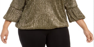 Adidas Women's Plus Metallic Balloon Cuff Top Yellow Size 4X