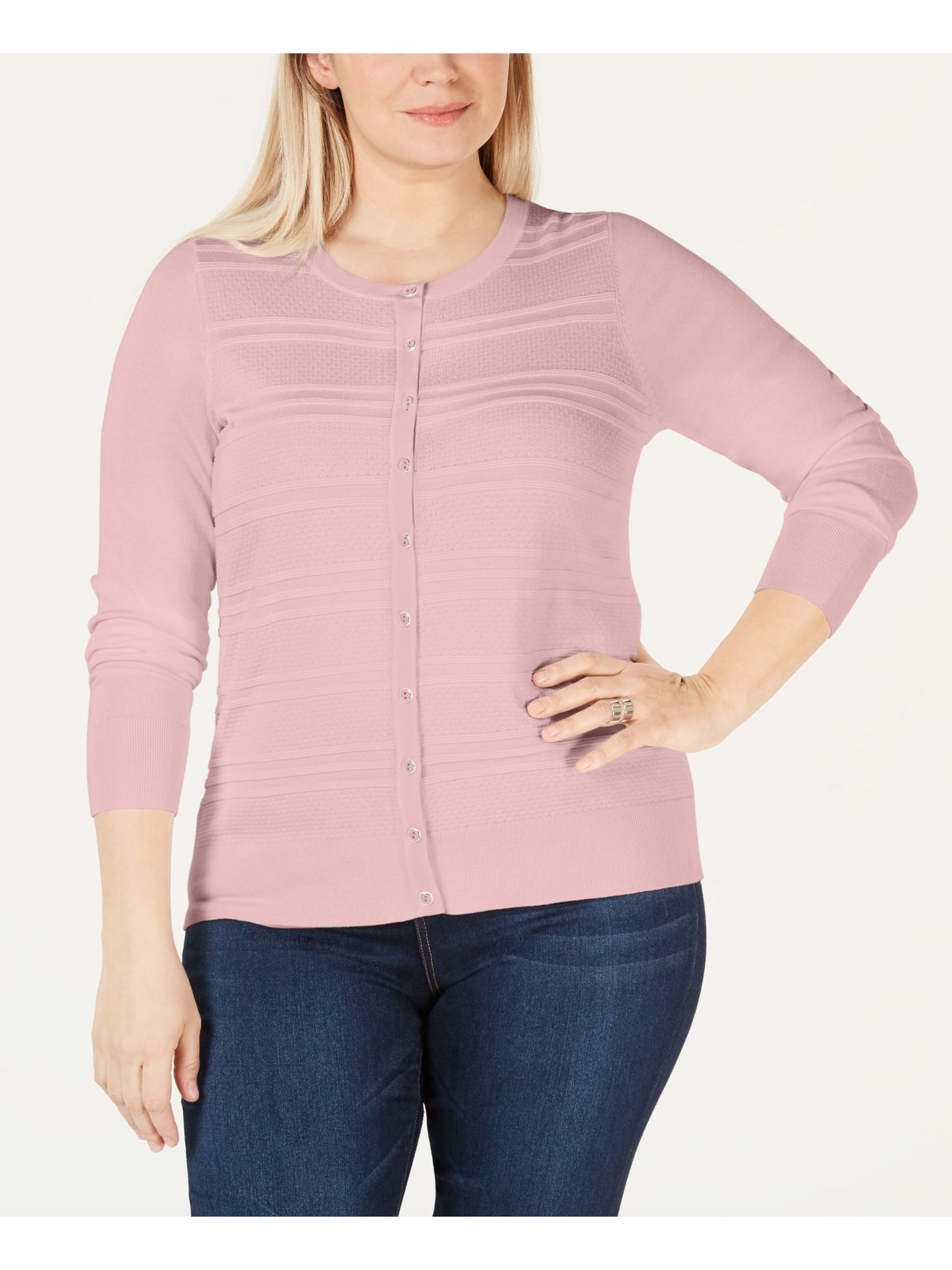 Blusa feminina de manga comprida e gola redonda Charter Club Plus rosa tamanho 3X