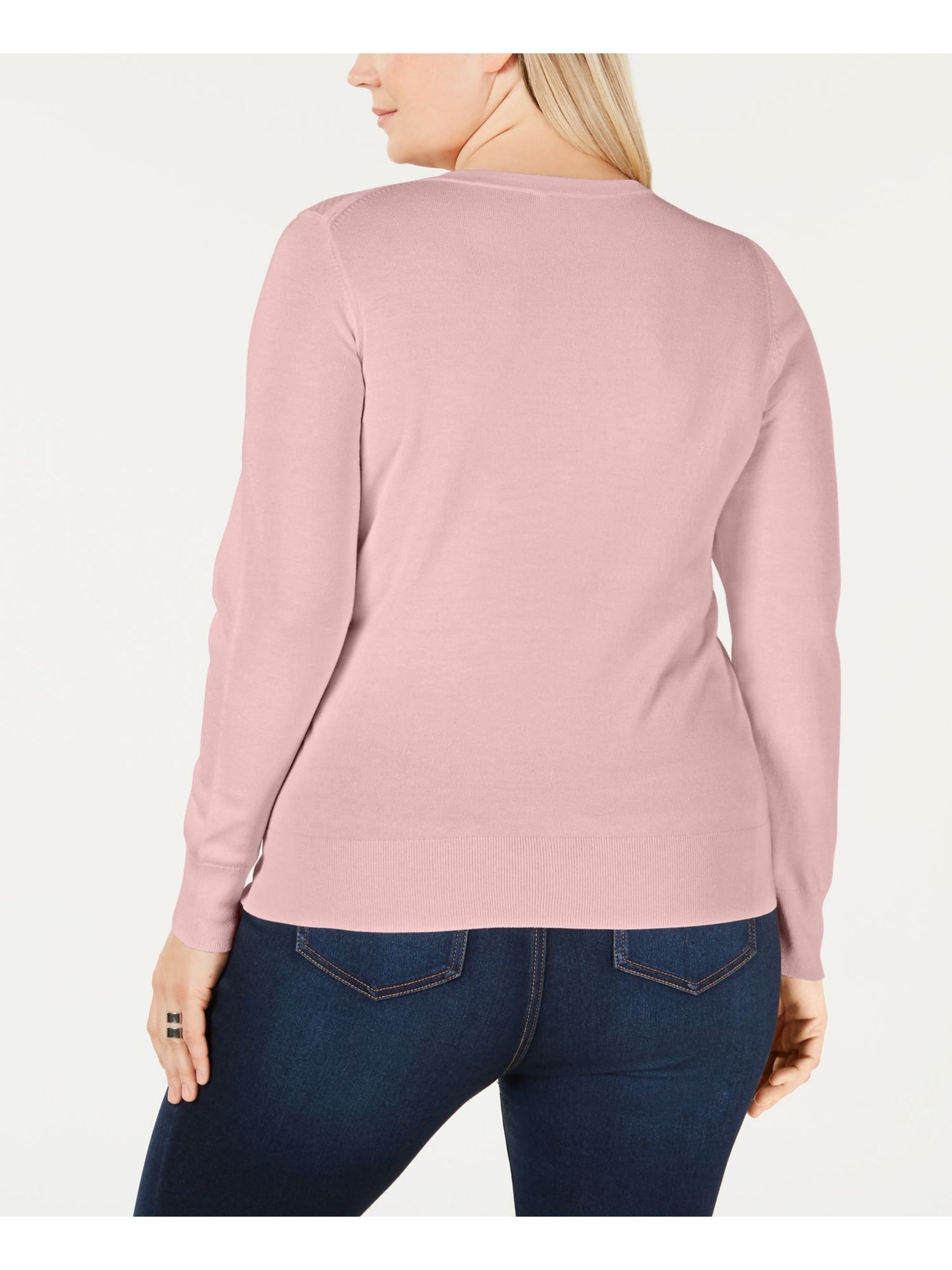 Blusa feminina de manga comprida e gola redonda Charter Club Plus rosa tamanho 3X