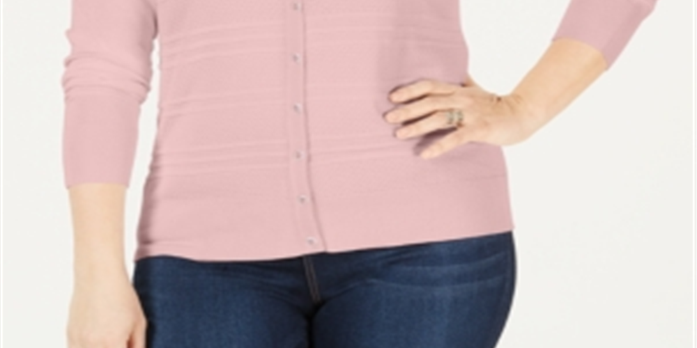 Blusa feminina de manga comprida e gola redonda Charter Club Plus rosa tamanho 3X