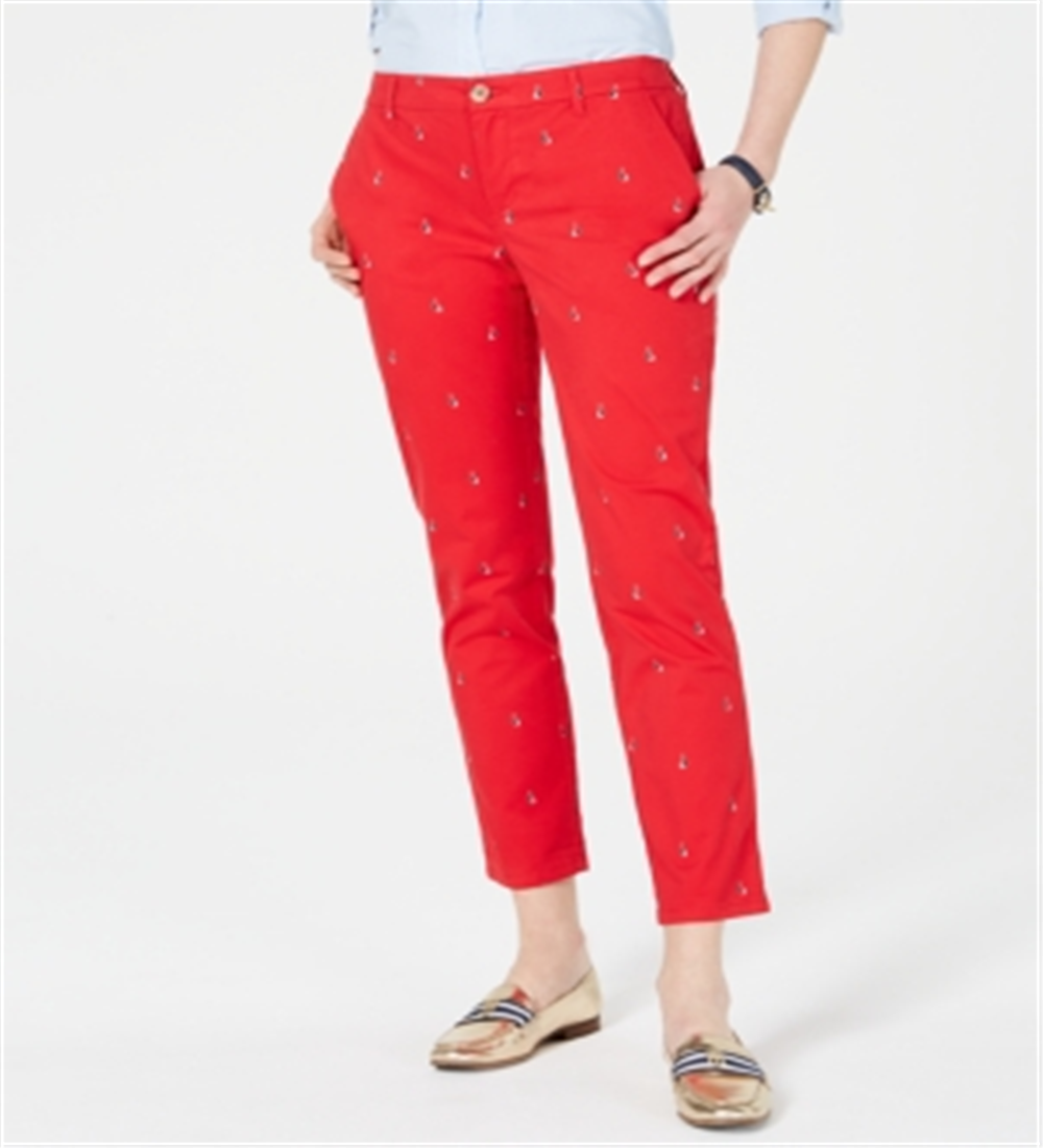 Calça Chino Feminina Tommy Hilfiger com Estampa de Barco Vermelha Tamanho 8